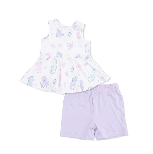 Floral Sea Creatures - Peplum Tank Top and Bike Short