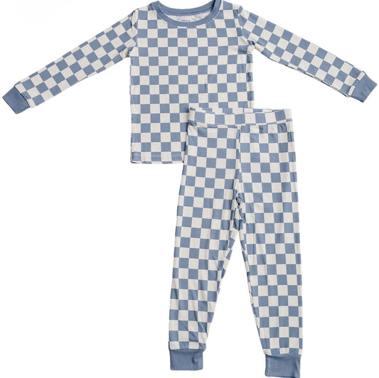 Blue Checkered Ribbed Bamboo Cozy Set