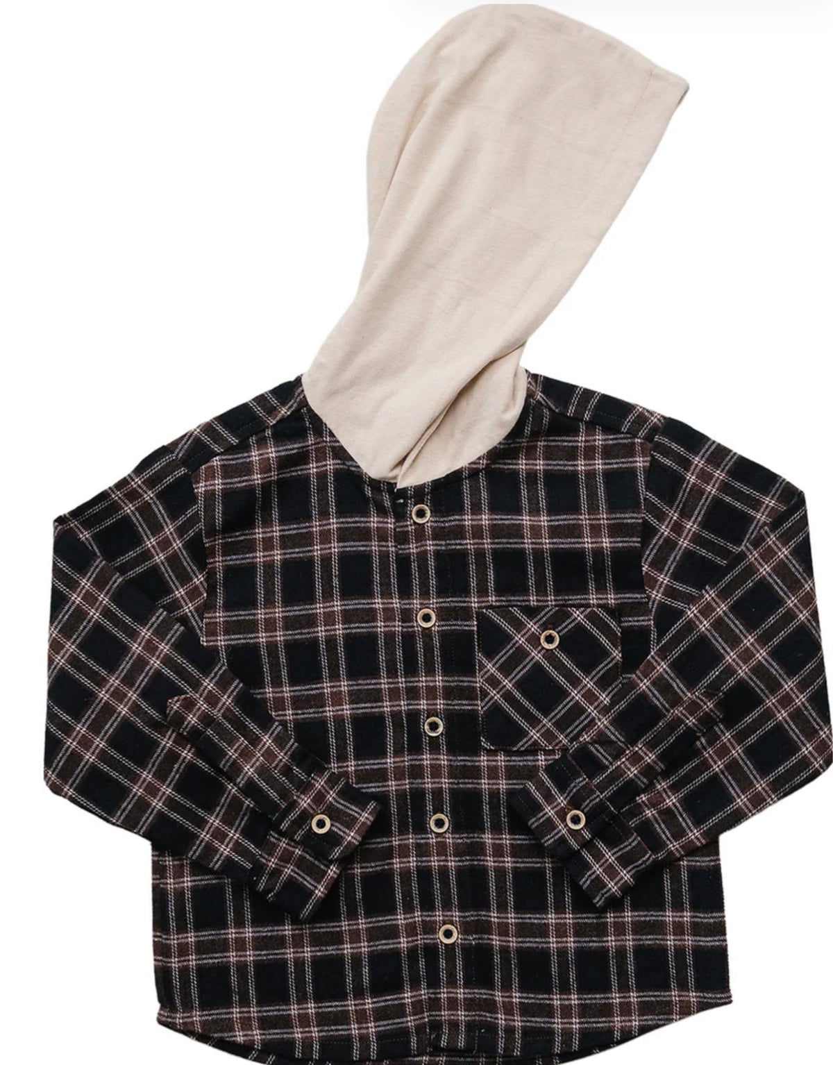 Dark Plaid Hooded Button Up Shirt