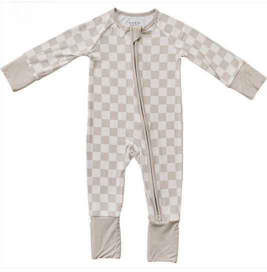 Taupe Checkered Bamboo Zipper