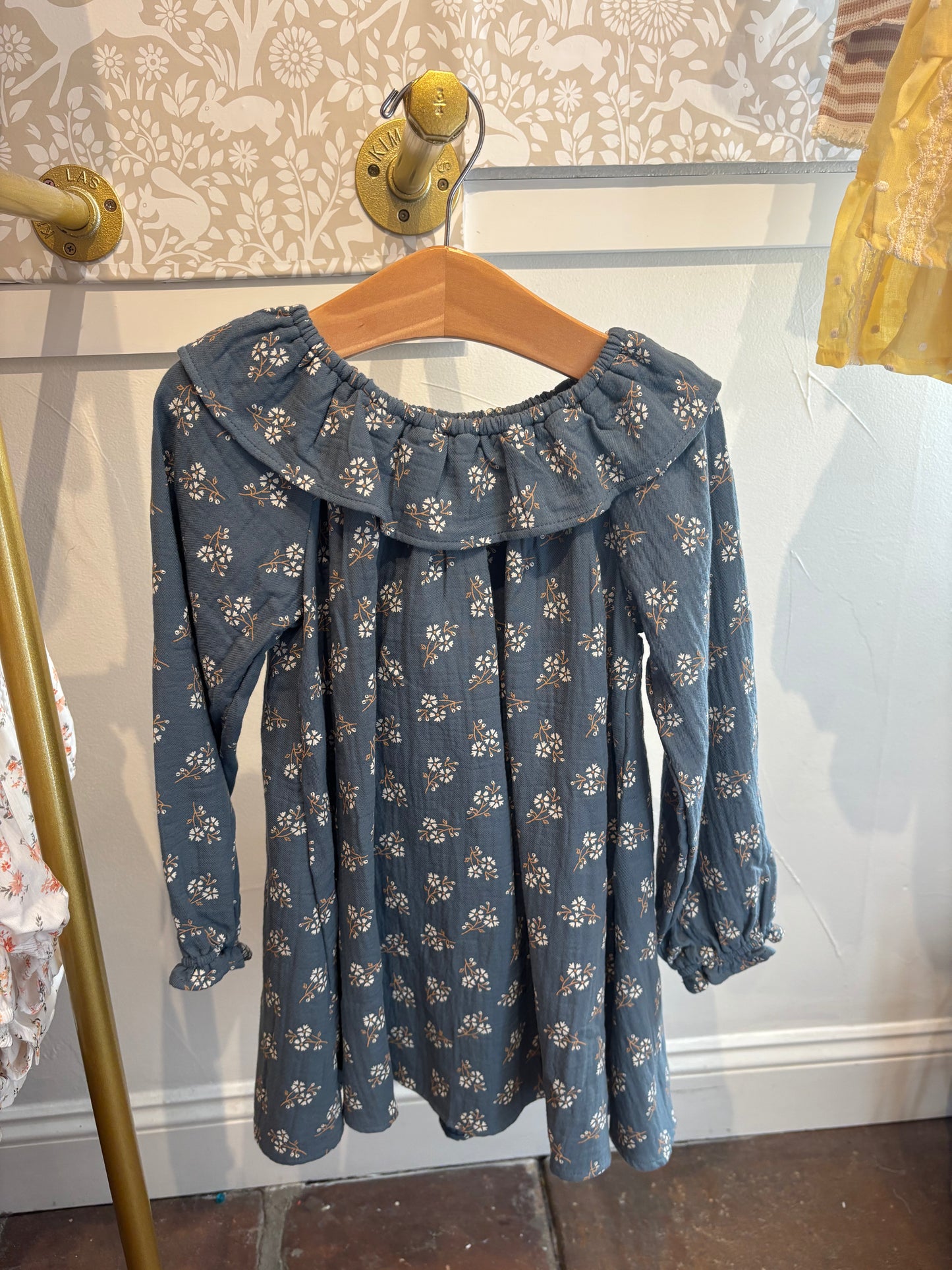 Blue Floral Long Sleeve Dress