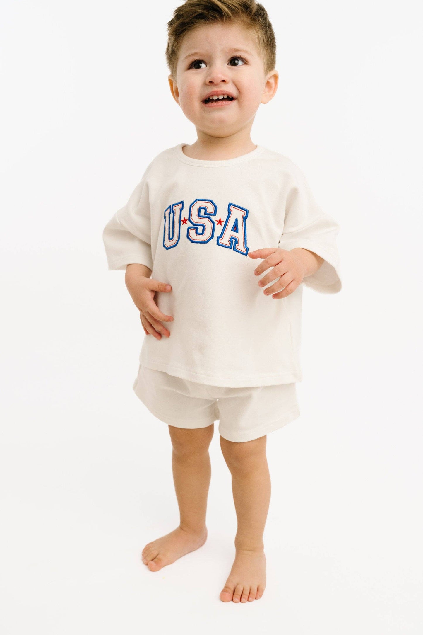 White USA Embroidered Slouchy Set