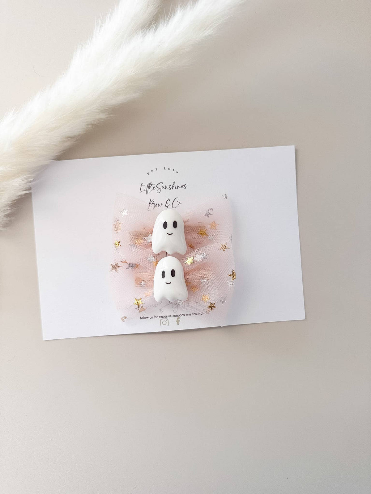 Pink & White Ghost Halloween Hair Clips- Set of 2