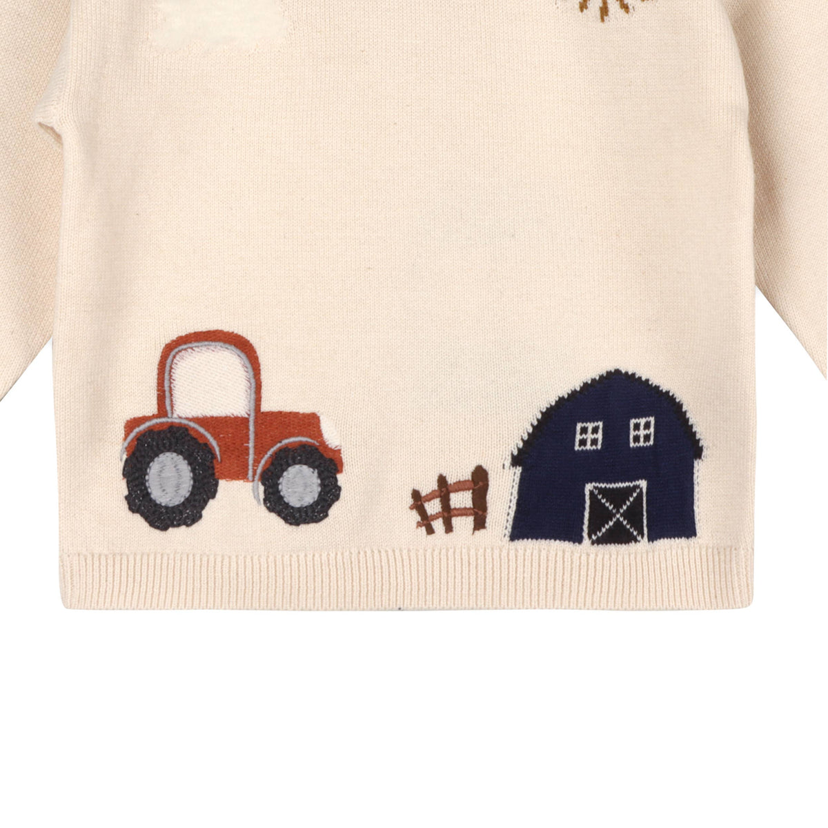 Farm Tractor Embroidered Sweater Knit Baby Pullover -Organic