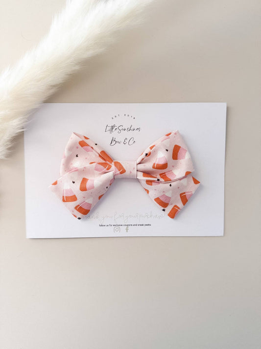 Orange & Pink Candy Corns Halloween Pinwheel Hair Bow