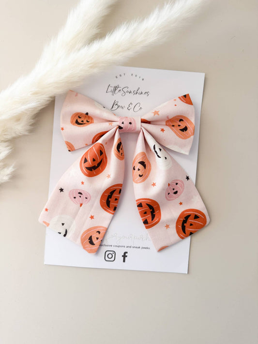 Orange & Pink Pumpkins Halloween Sailor Bow