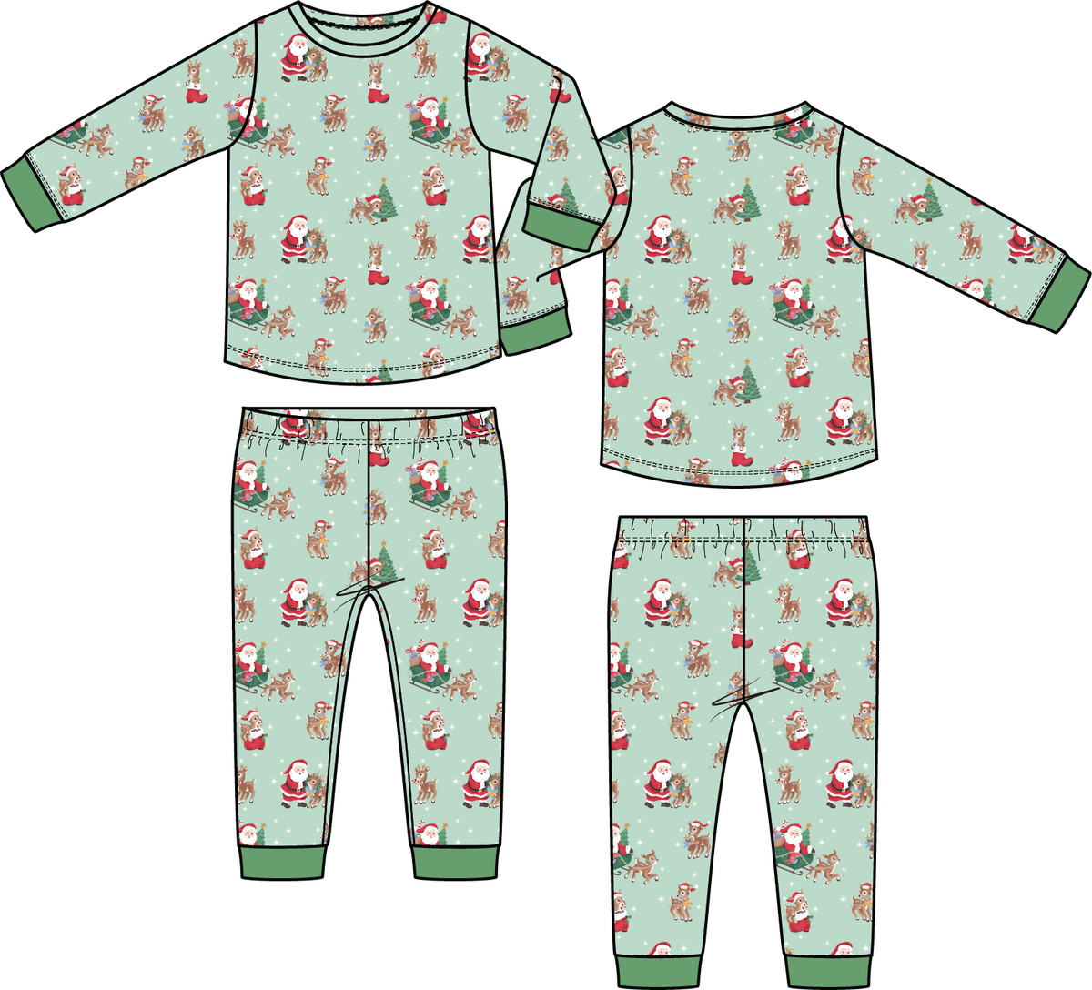 Vintage Reindeer & Santa Uni - Long Sleeve Loungewear Set