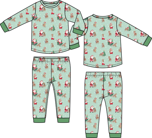 Vintage Reindeer & Santa Uni - Long Sleeve Loungewear Set