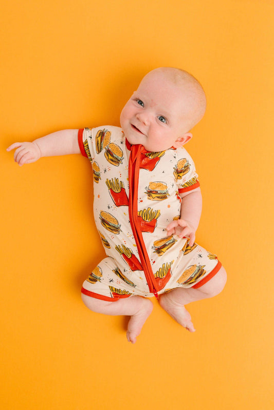 Cheeseburger Meal Bamboo Short Romper