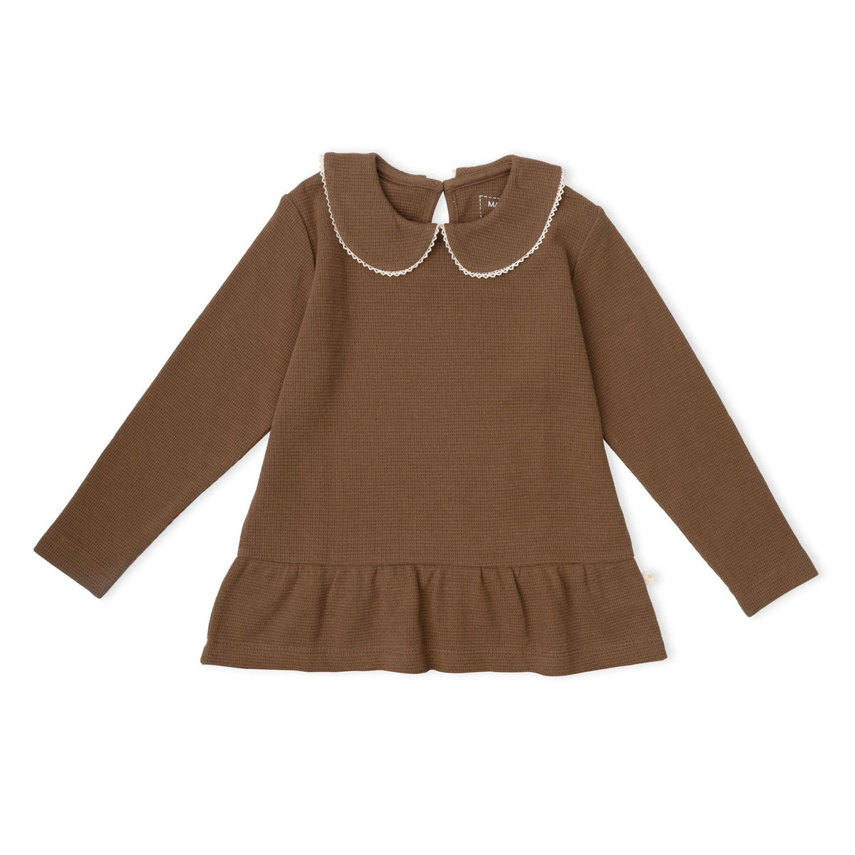 Organic Collar Peplum Top - Brown