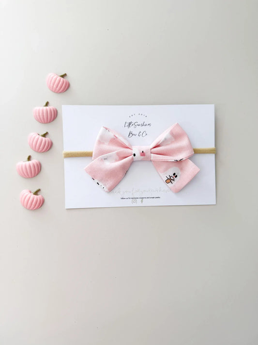 Light Pink Ghosts with Coffee Halloween Pinwheel Hair Bow