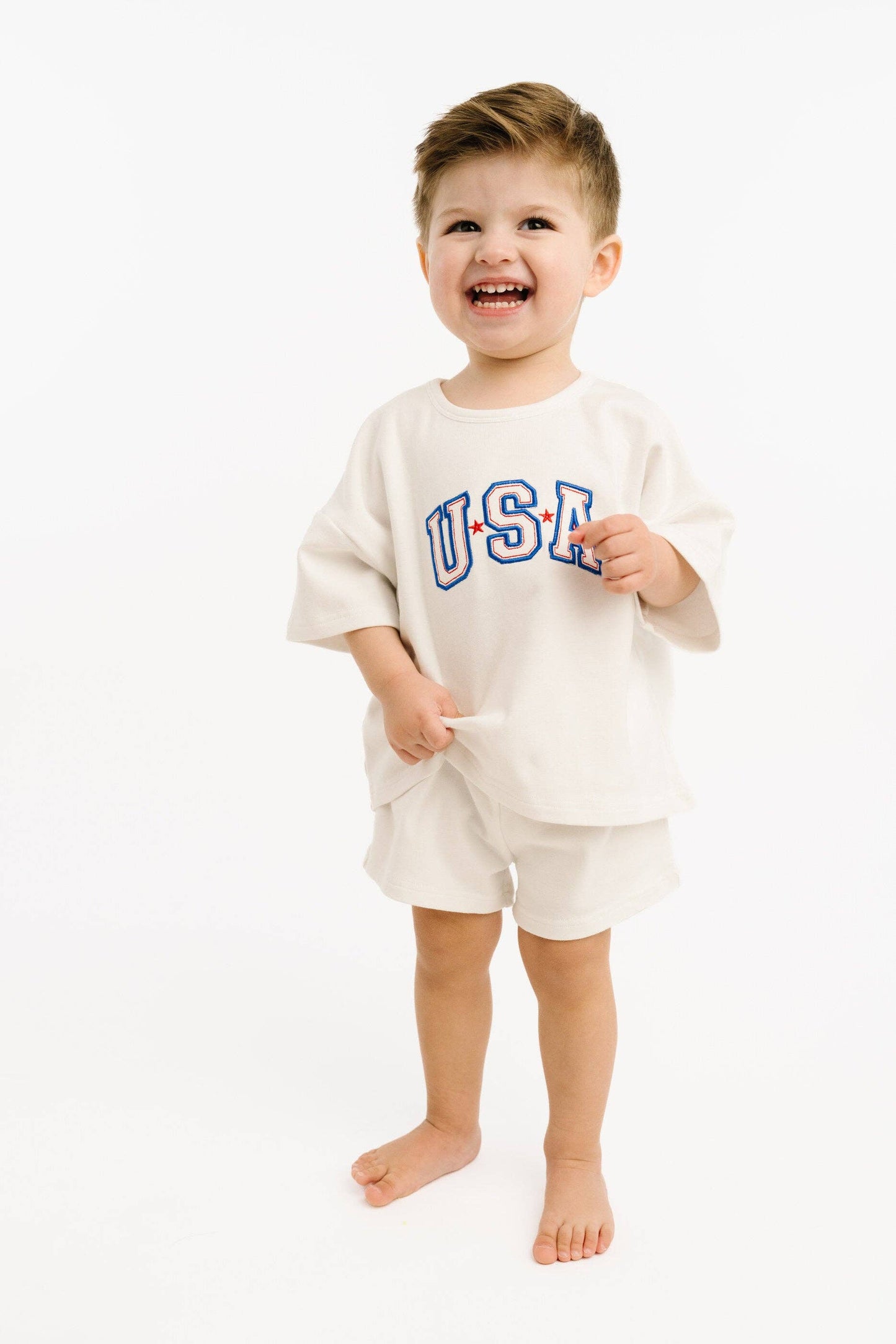 White USA Embroidered Slouchy Set