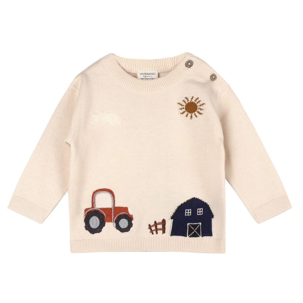 Farm Tractor Embroidered Sweater Knit Baby Pullover -Organic