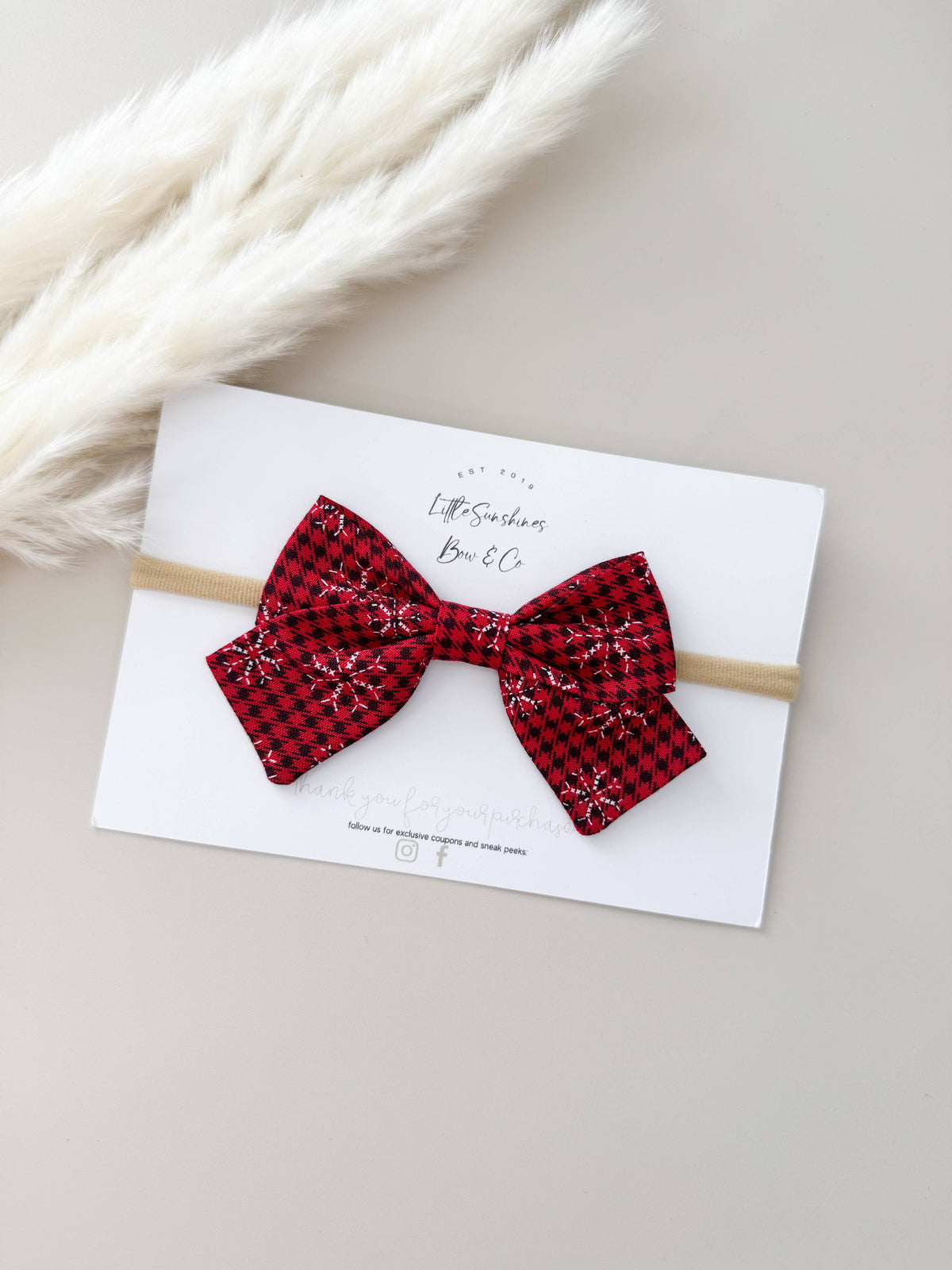 Red Plaid & Snowflakes Christmas Pinwheel Hair Bow